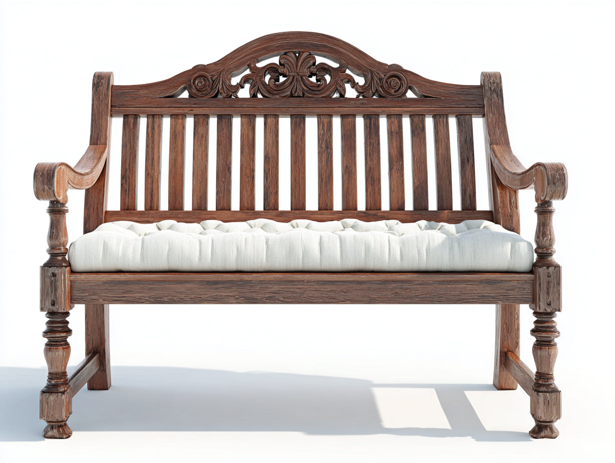 Panche da giardino - Legno-Tessuto - 145x63x100 cm - Marrone scuro-Avorio - Stile intagliato