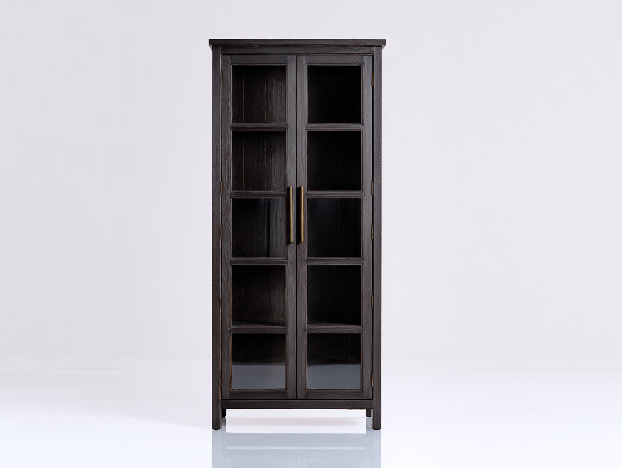 Vetrina - Legno-Vetro-Metallo - 80 x 37 x 178 cm - Marrone scuro - Stile moderno