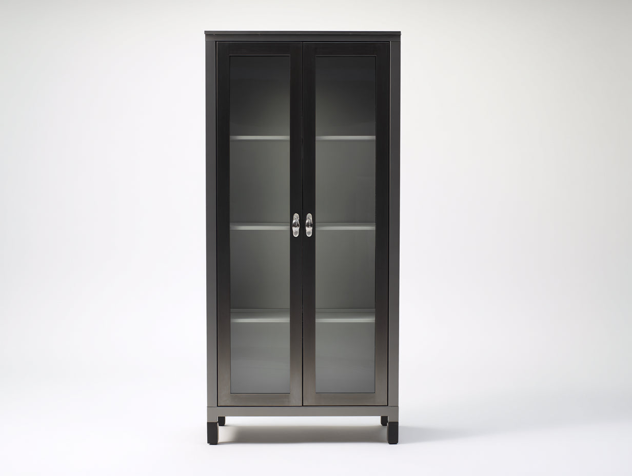 Vetrina - Legno-Vetro-Metallo - 82 x 38 x 180 cm - Grigio scuro - Stile moderno