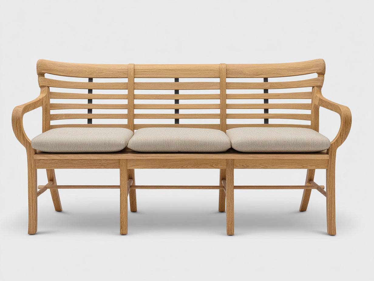 Panche da giardino - Legno-Tessuto - 174x64x92 cm - Marrone miele-Crema - Design curvo