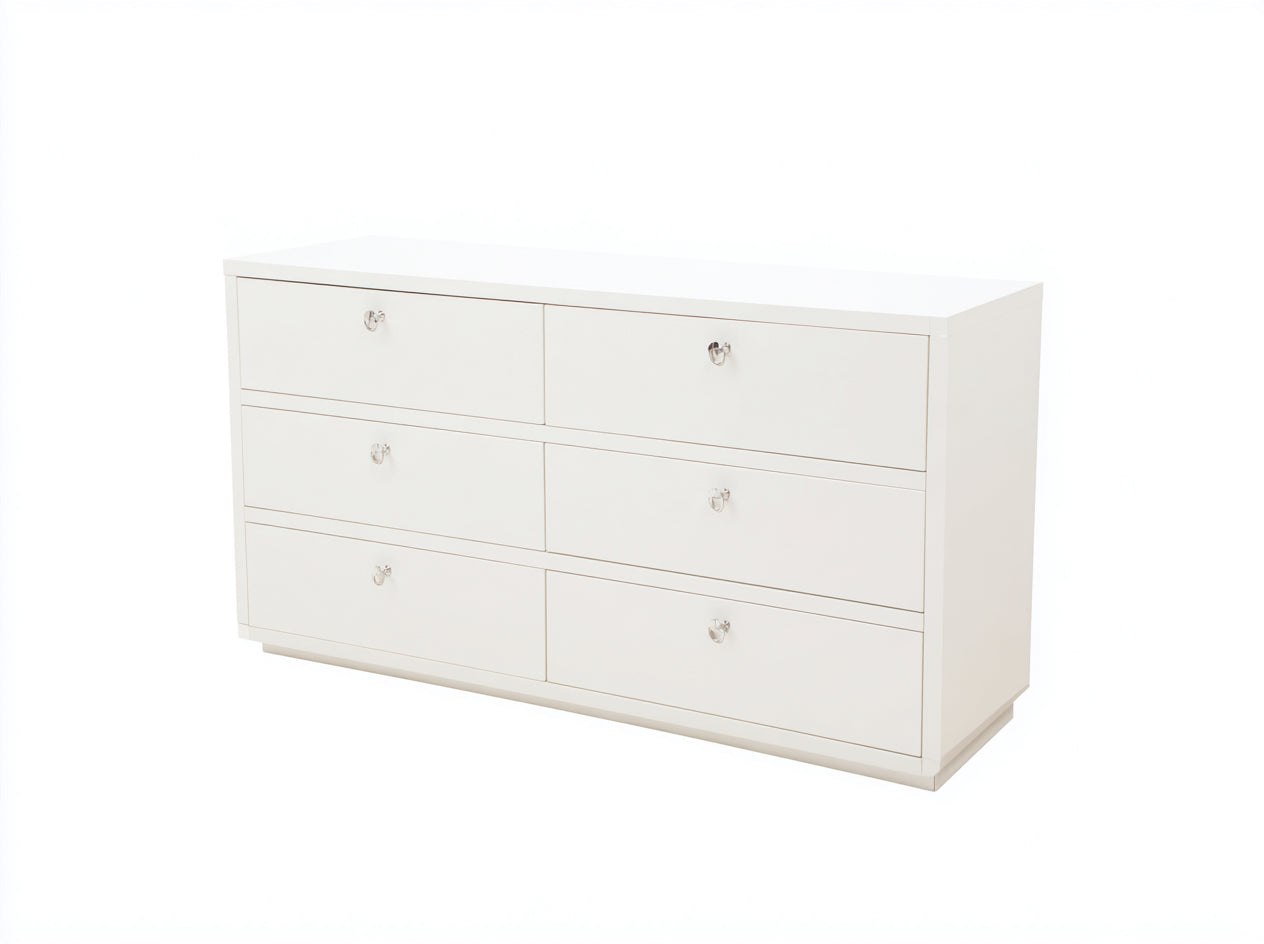Cassettiera - MDF-Metallo - 138 x 44 x 79 cm - Bianco opaco-Argento - Stile classico contemporaneo