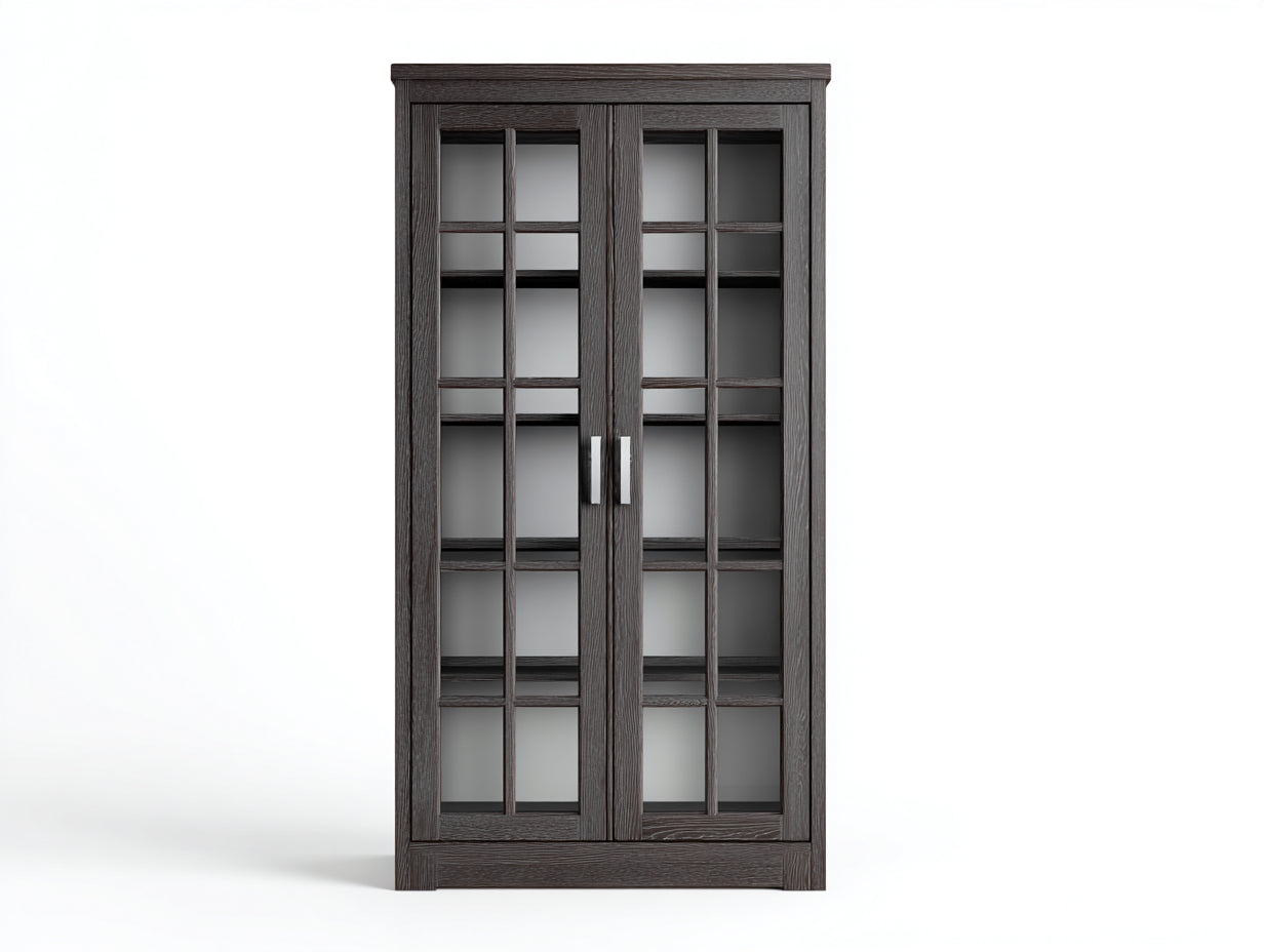 Vetrina - Legno-Vetro-Metallo - 88 x 39 x 188 cm - Marrone scuro - Stile classico