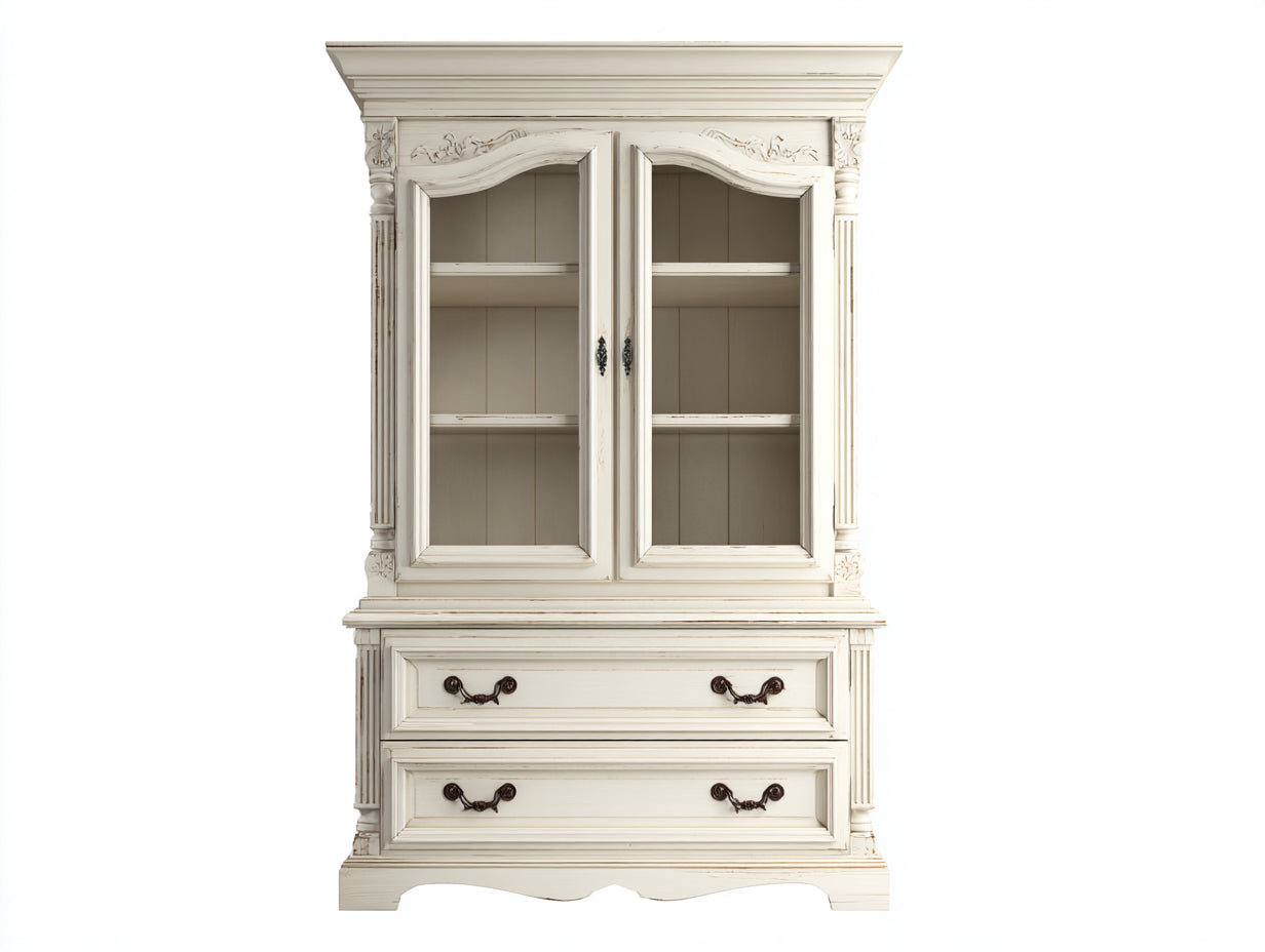 Vetrina - Legno-Vetro-Metallo - 112 x 46 x 198 cm - Bianco - Stile classico