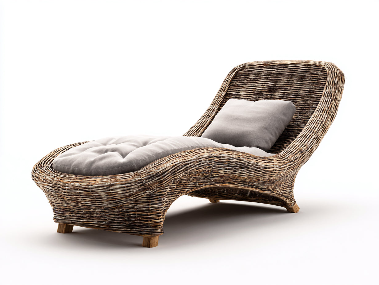 Lettino prendisole - Rattan-Tessuto - 185x82x88 cm - Marrone naturale-Grigio chiaro - Design ergonomico