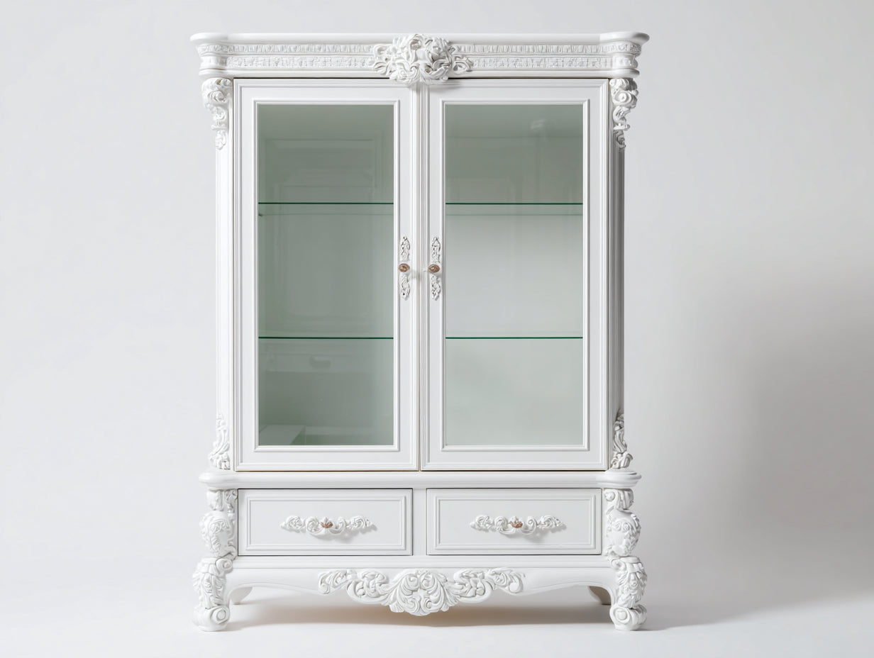 Vetrina - Legno-Vetro-Metallo - 118 x 48 x 196 cm - Bianco - Stile classico