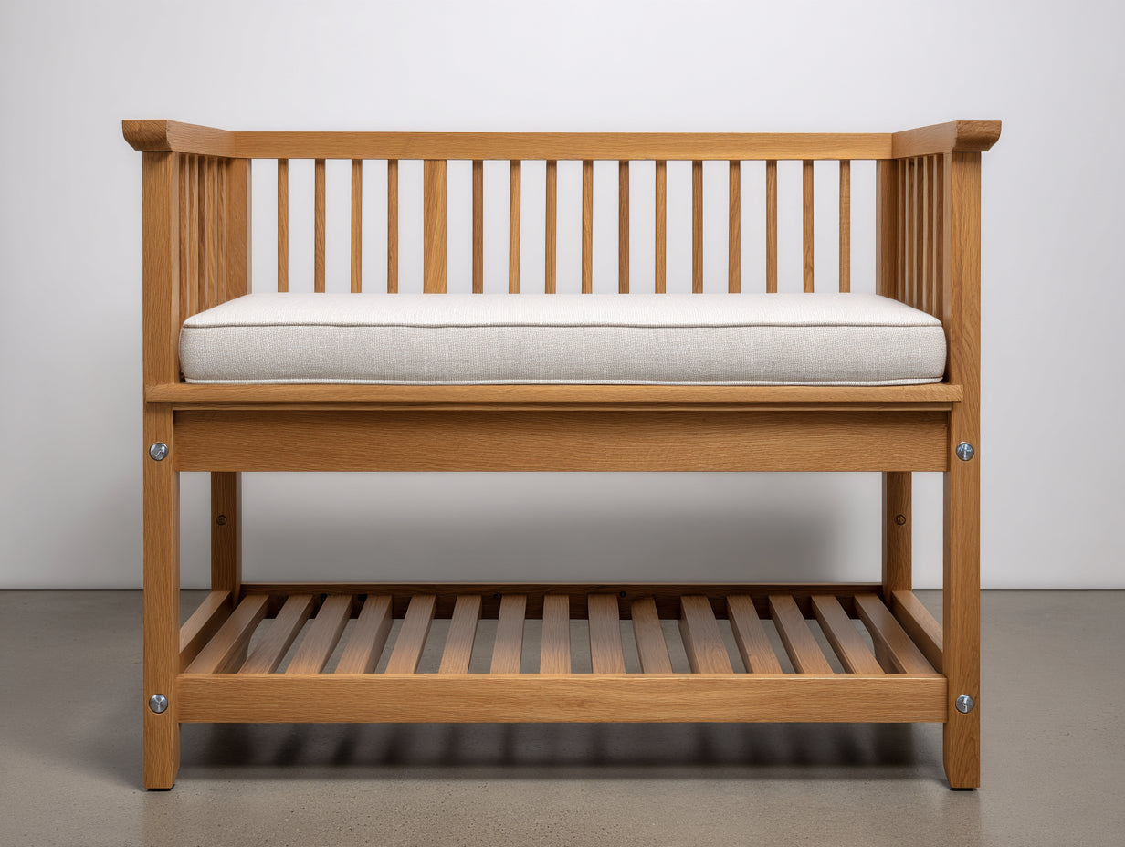 Panche da giardino - Legno-Tessuto - 126x57x94 cm - Marrone naturale-Crema - Design con ripiano