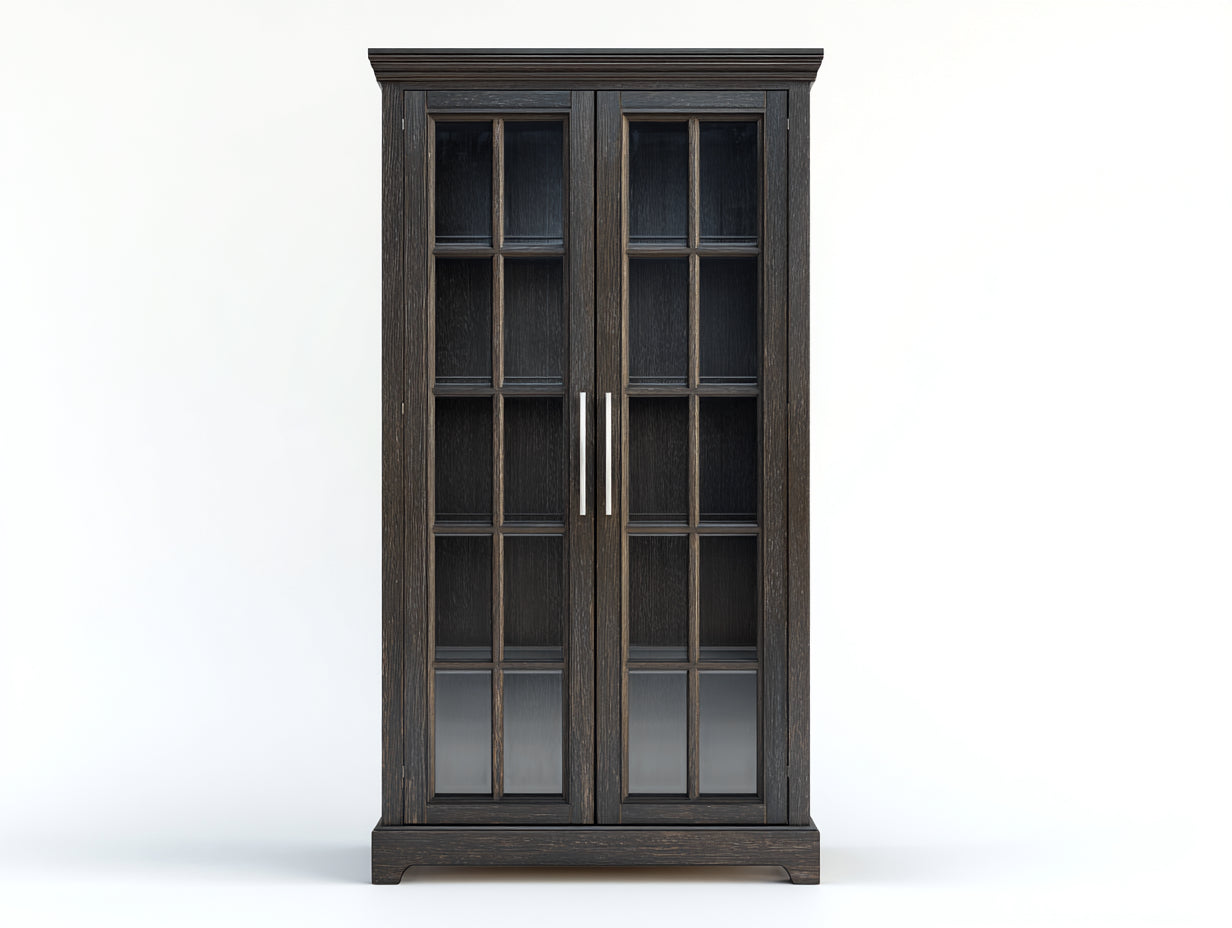 Vetrina - Legno-Vetro-Metallo - 92 x 42 x 190 cm - Marrone scuro - Stile classico