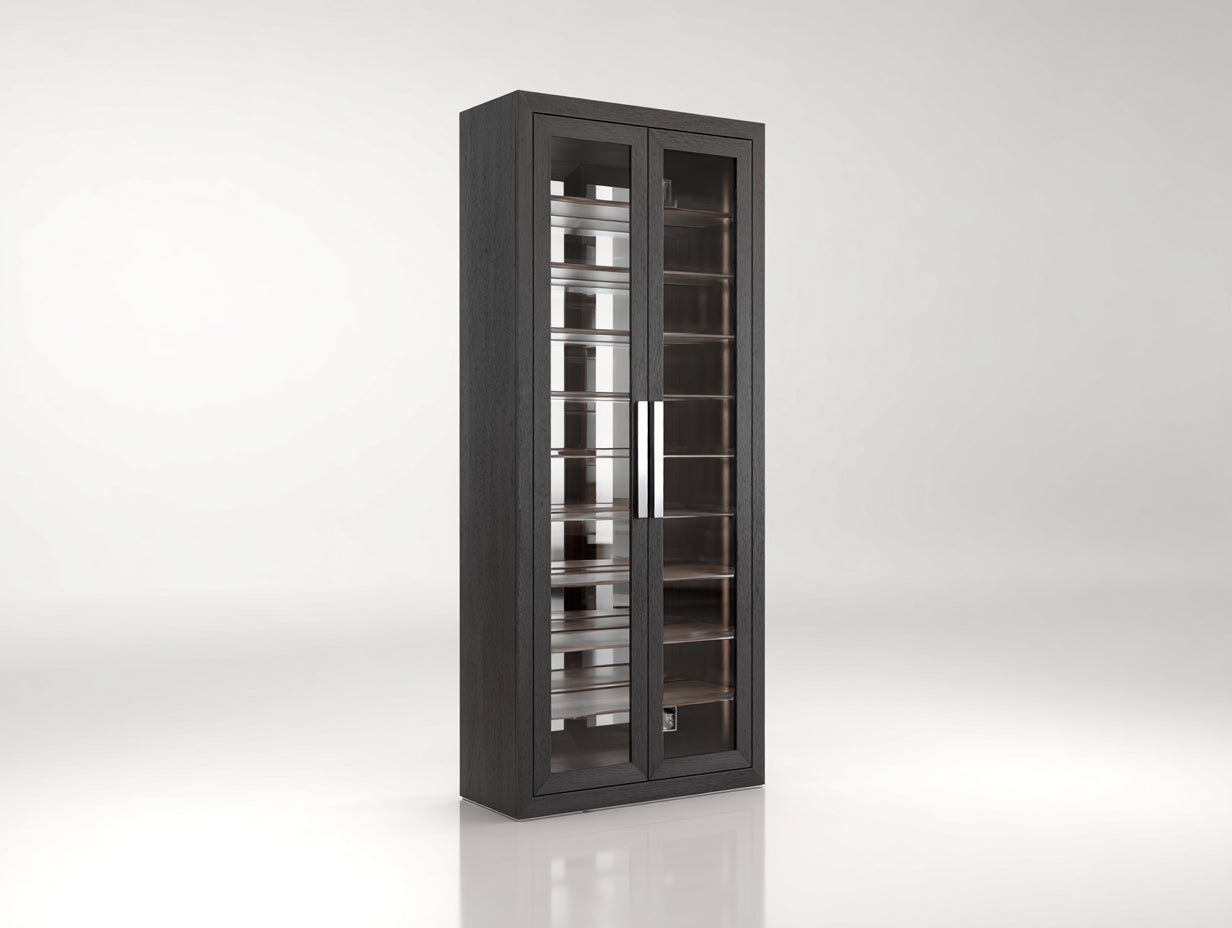 Vetrina - Legno-Vetro-Metallo - 78 x 36 x 175 cm - Grigio scuro - Stile moderno