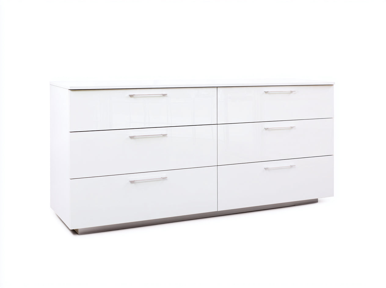 Cassettiera - MDF-Metallo - 150 x 45 x 76 cm - Bianco lucido-Argento - Stile moderno
