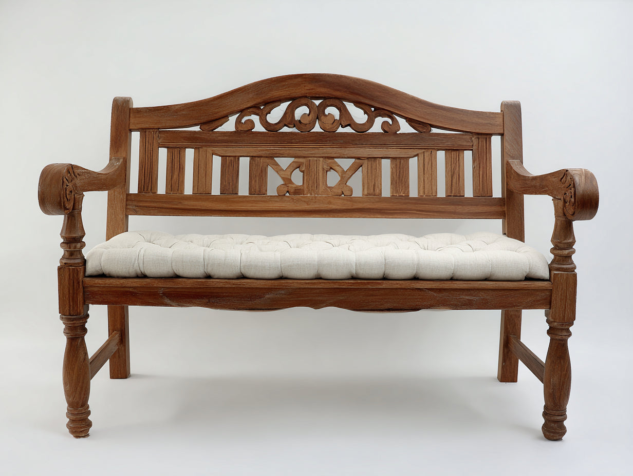 Panche da giardino - Legno-Tessuto - 138x62x96 cm - Marrone noce-Avorio - Stile intagliato