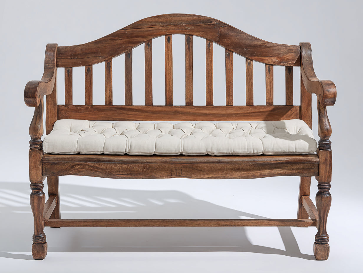 Panche da giardino - Legno-Tessuto - 148x62x95 cm - Marrone naturale-Crema - Stile rustico