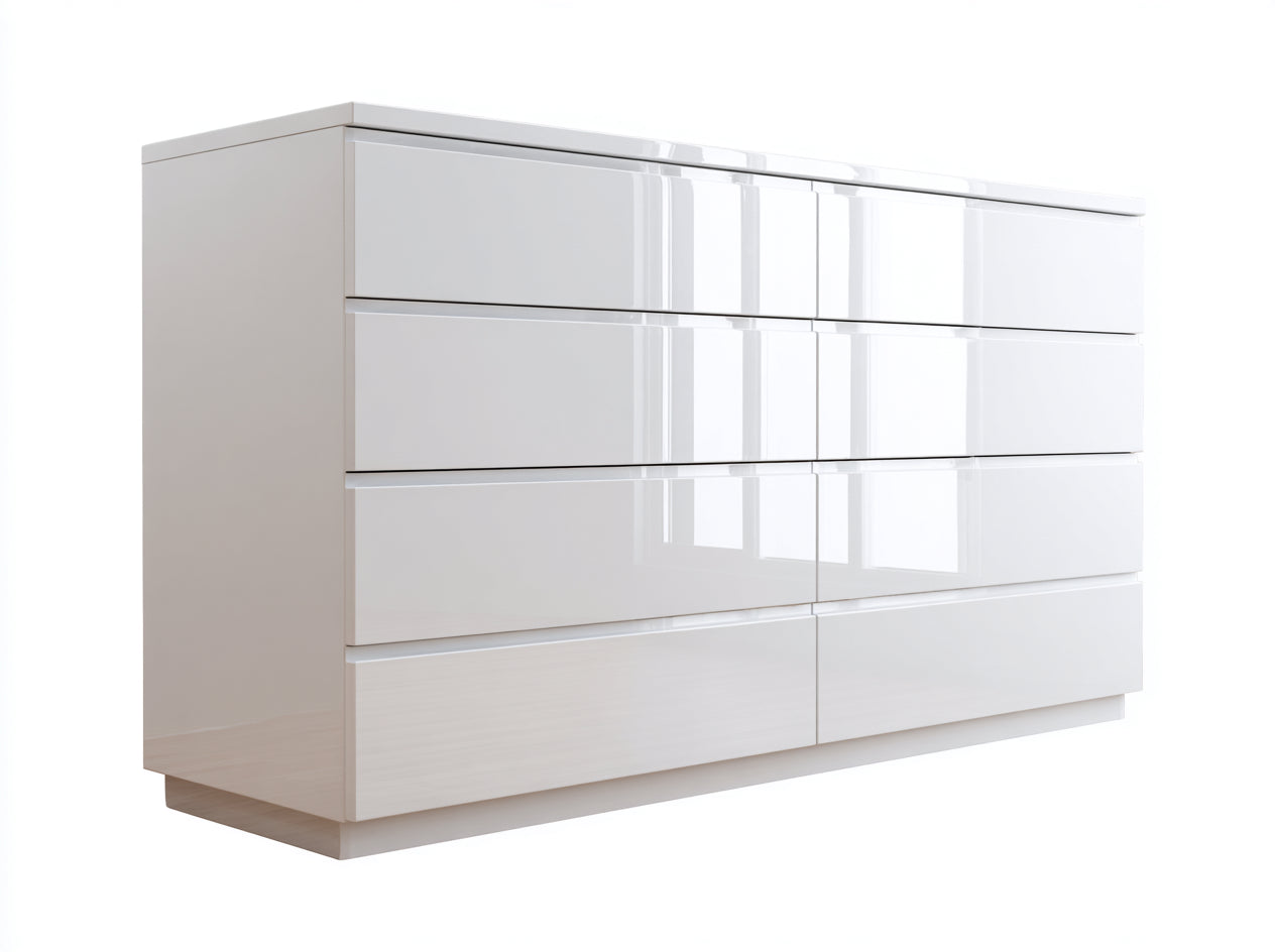 Cassettiera - MDF - 140 x 45 x 80 cm - Bianco lucido - Stile moderno