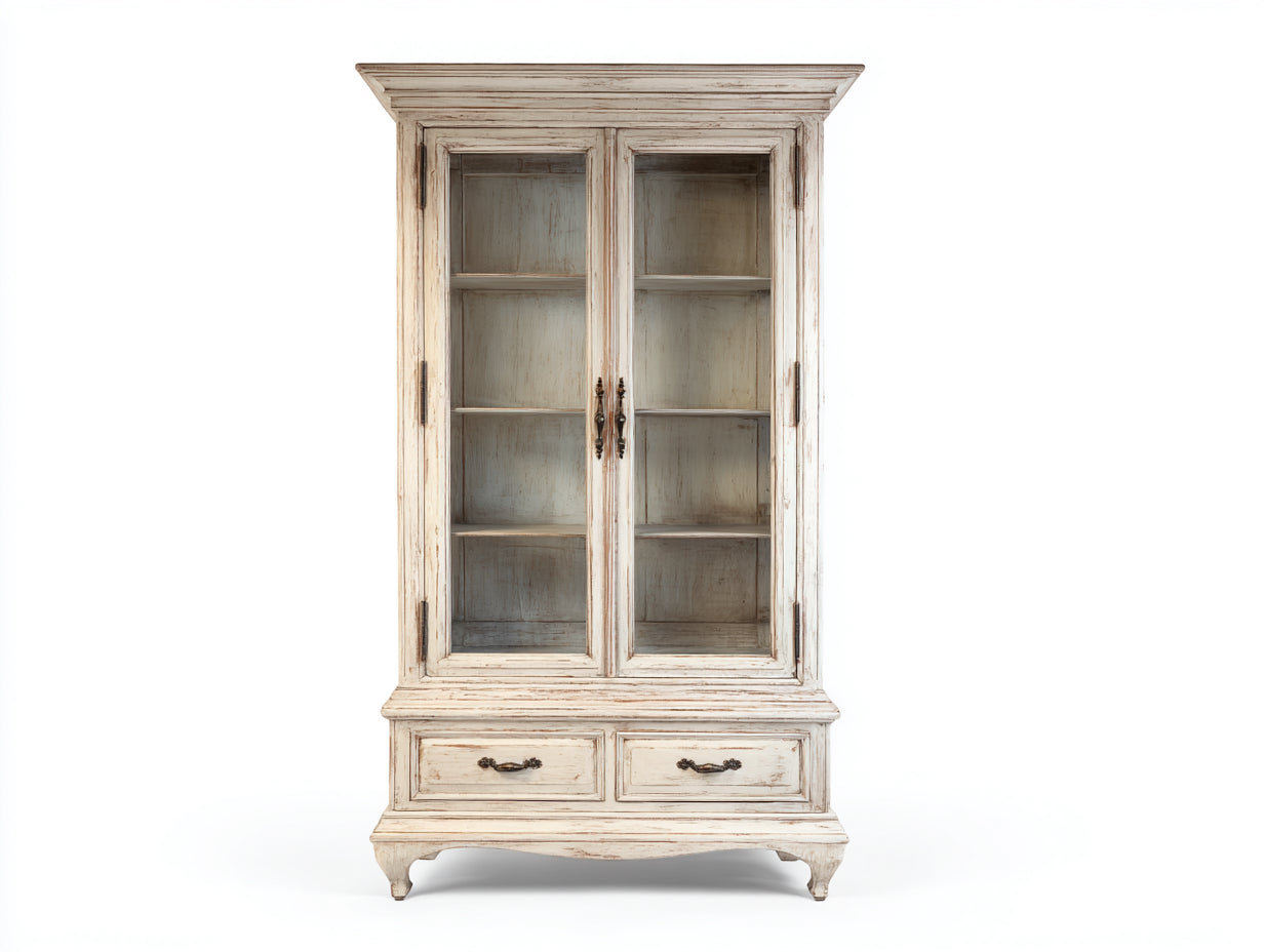 Vetrina - Legno-Vetro-Metallo - 98 x 44 x 194 cm - Bianco - Stile classico