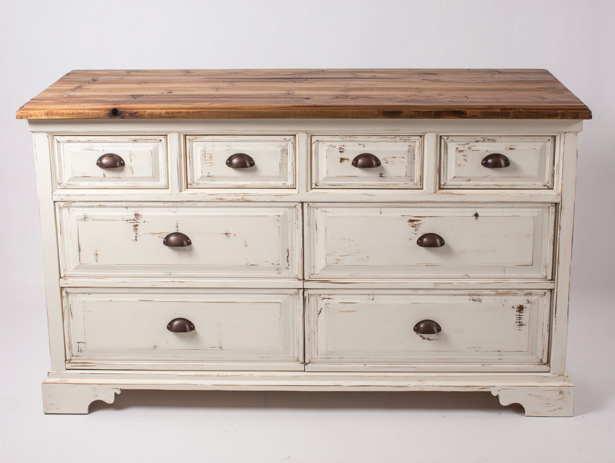 Cassettiera - Legno - 140 x 48 x 92 cm - Bianco-Marrone - Stile rustico