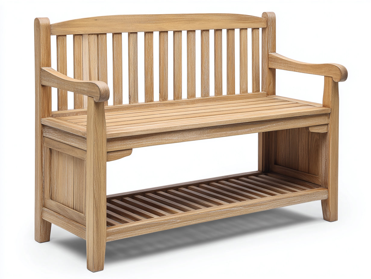 Panche da giardino - Legno - 132x56x93 cm - Marrone naturale - Design con ripiano