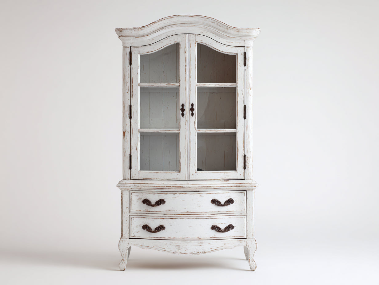 Vetrina - Legno-Vetro-Metallo - 102 x 45 x 196 cm - Bianco - Stile classico